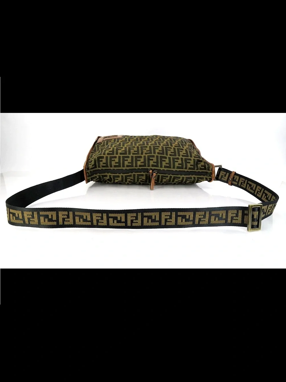 Fendi Olive & Brown FF Logo Messenger Bag